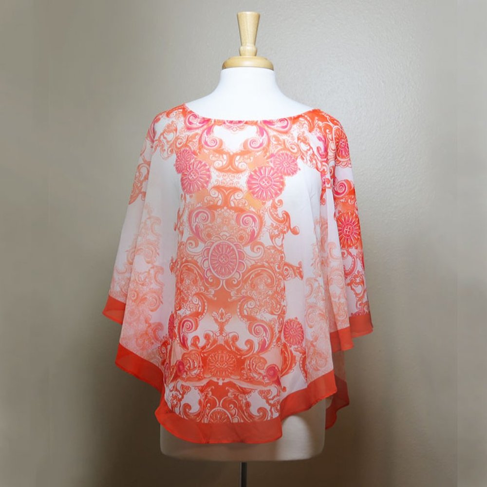 Chicos Peach Print Poncho Top